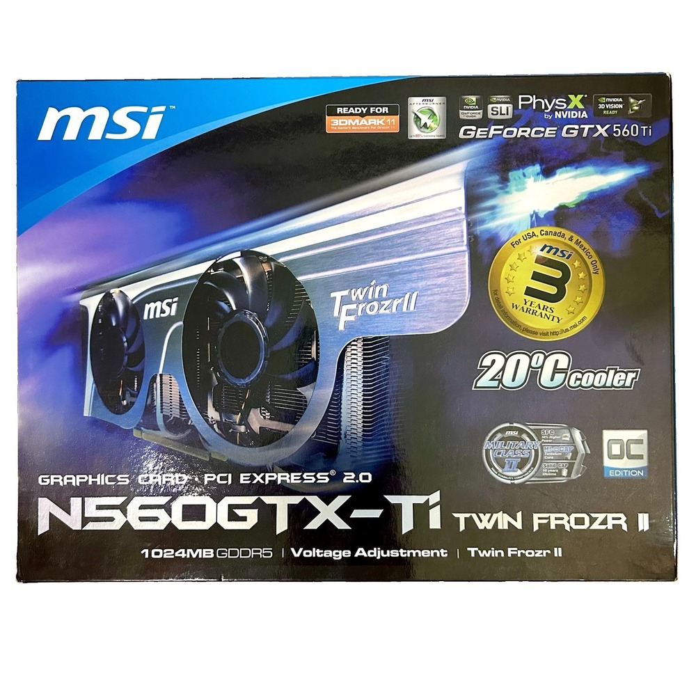 Nvidia MSI N560GTX-Ti Twin Frozr II GeForce GTX 560 Ti 1024MB + All Accessories